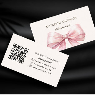 Carte De Visite Beige crème rose arc élégant qr code