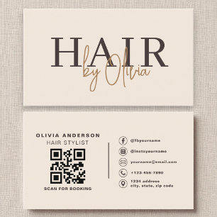 Carte De Visite Beige Neutre QR Code Styliste de cheveux Moderne