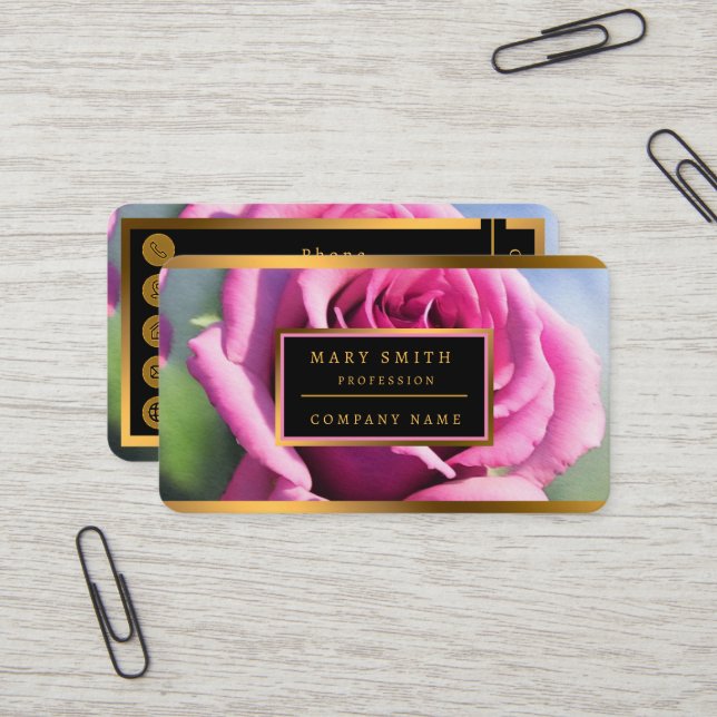 Carte De Visite Belle aquarelle rose rose collection moderne (Devant/Arrière en situation)
