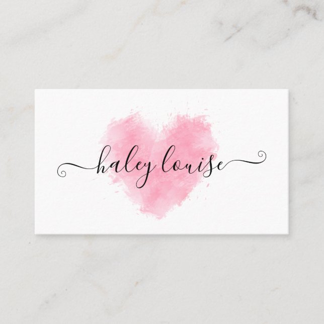 Carte De Visite Belle brosse de coeur rose avec signature (Devant)