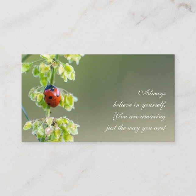 Carte De Visite Belle coccinelle avec citation motivante (Devant)