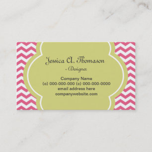 Carte De Visite Belle, élégante, moderne rose. chevron vert