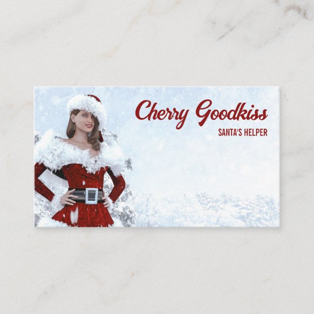 Carte De Visite Belle femme de Noël au cours de l'hiver (Devant)