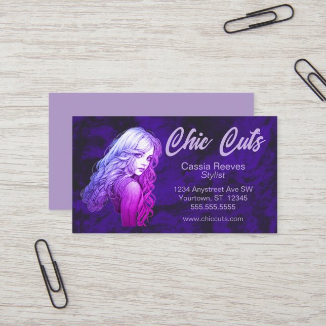 Carte De Visite Belle Femme Hair Style Salon Beauté (Devant/Arrière en situation)