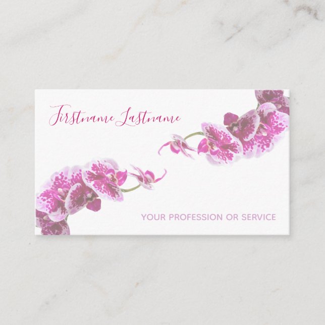 Carte De Visite Belle fleur d'orchidée violette rose sur blanc! (Devant)