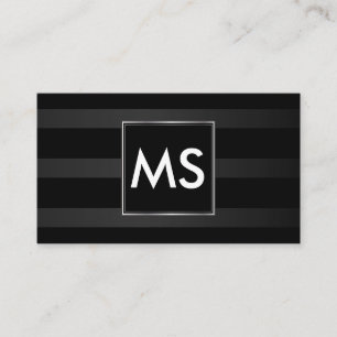 Carte De Visite Belle Monogramme Chic Stripes Faux Argent Cadre