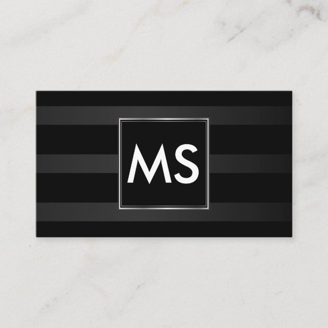 Carte De Visite Belle Monogramme Chic Stripes Faux Argent Cadre (Devant)