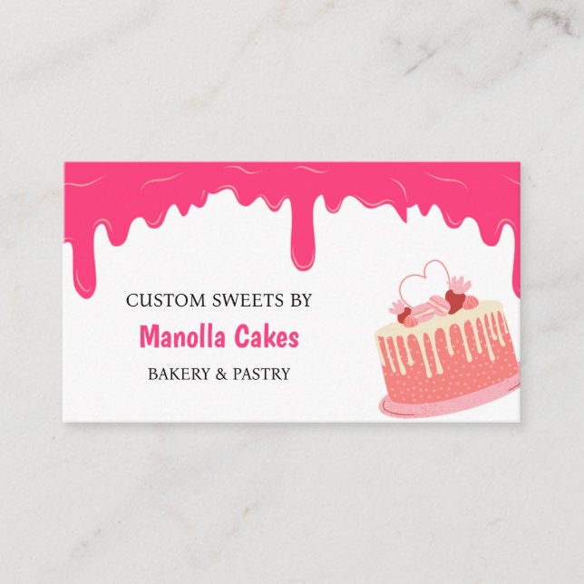 Carte De Visite Belle pâtisserie à la goutte rose gâteau (Devant)