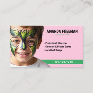 Carte De Visite Belle peinture de visage verte et rose