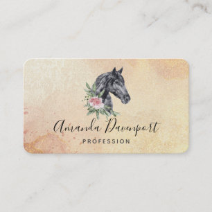 Carte De Visite Belle tête de cheval noir Portrait d'aquarelle
