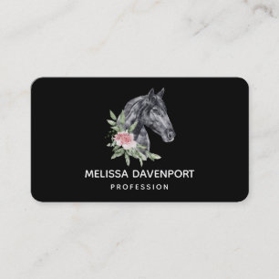 Carte De Visite Belle tête de cheval noir Portrait d'aquarelle