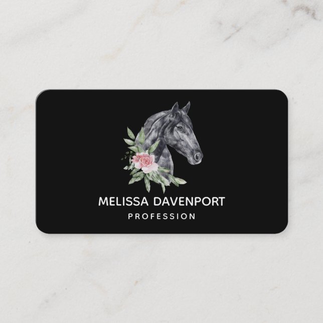 Carte De Visite Belle tête de cheval noir Portrait d'aquarelle (Devant)