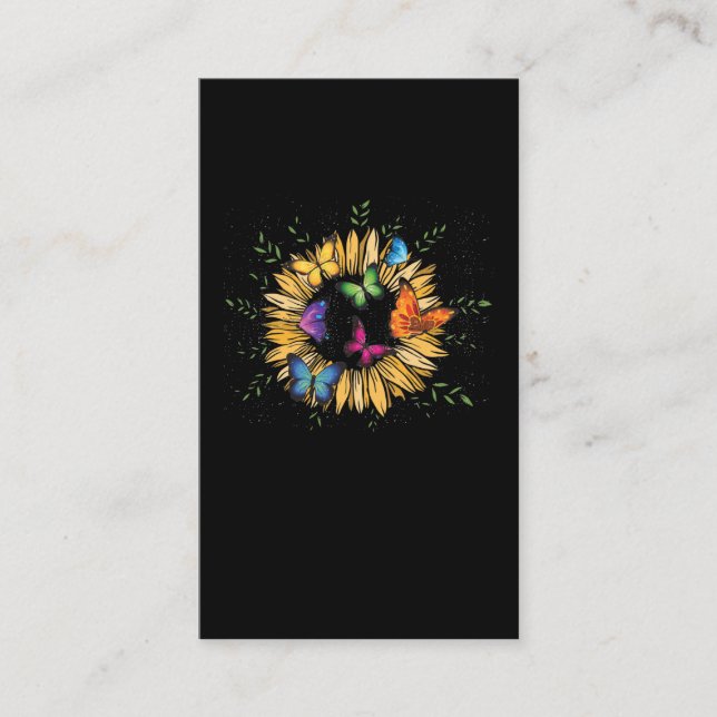 Carte De Visite Belle Tournesol et Mignonnes Papillons (Devant)