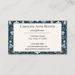 Carte De Visite Belles Fleurs Sauvages Scandinaves sur Fond Bleu M