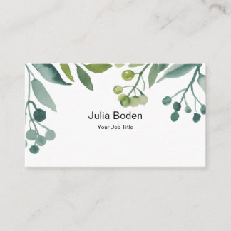 Carte De Visite Berries and Branches Watercolor Green Foliage