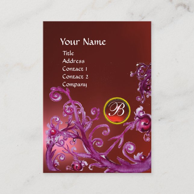 Carte De Visite BERRIES MAGIQUES MONOGRAM GEM rouge rubis (Devant)