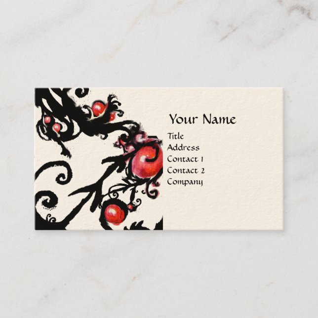 Carte De Visite BERRIES NOIRES SWIRLS crème métallique (Devant)