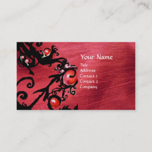 Carte De Visite BERRIES NOIRES SWIRLS rouge noir soie rose