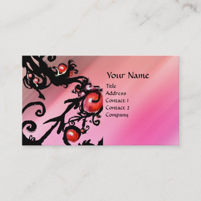 Carte De Visite BERRIES NOIRES SWIRLS rouge noir soie rose (Devant)