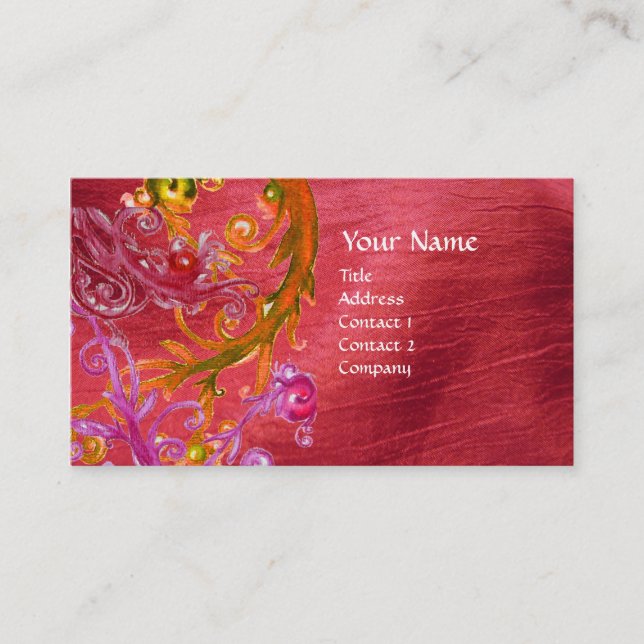 Carte De Visite BERRIES ROUGES SWIRLS fuchsia perle métallique (Devant)