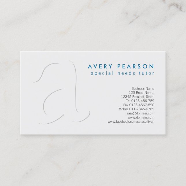 Carte De Visite Besoins spéciaux Tutor Shadow Monogramme BusinessC (Devant)