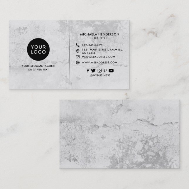 Carte De Visite Béton/Ciment gris simple et moderne (Devant / Derrière)