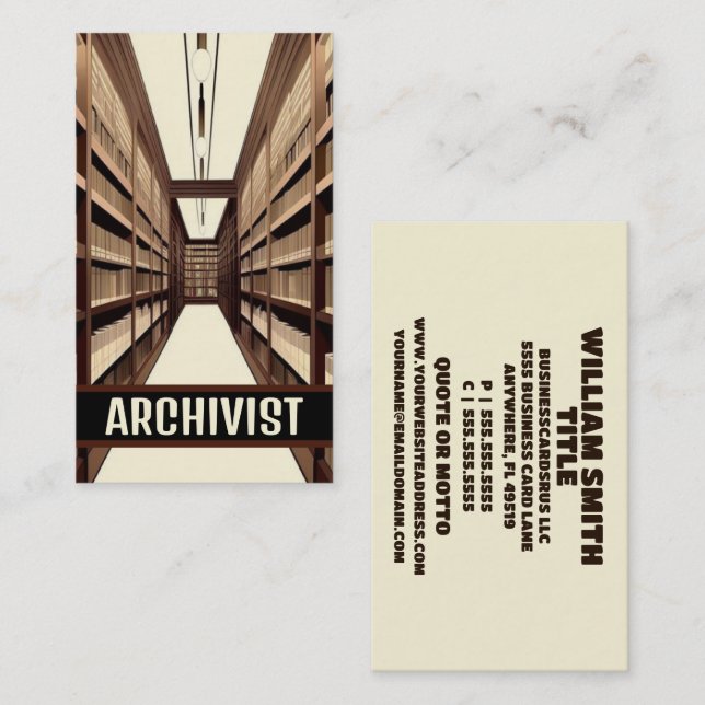 Carte De Visite Bibliothécaire des archives archivistes (Devant / Derrière)