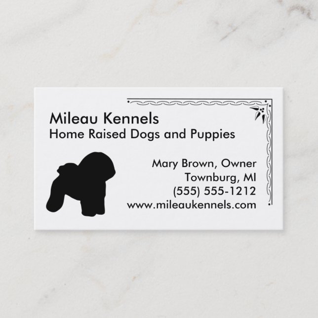 Carte De Visite Bichon Frise Silhouette Noir et Blanc (Devant)
