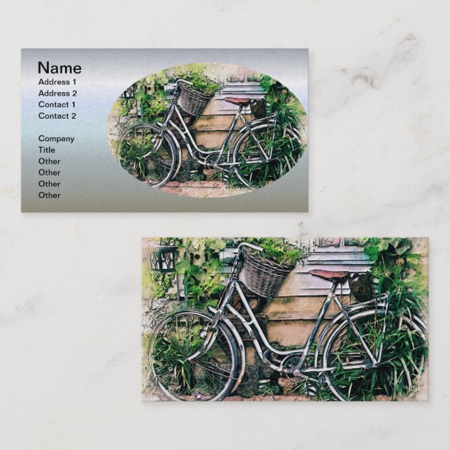 Carte De Visite Bicycle and Basket in the Garden (Devant / Derrière)