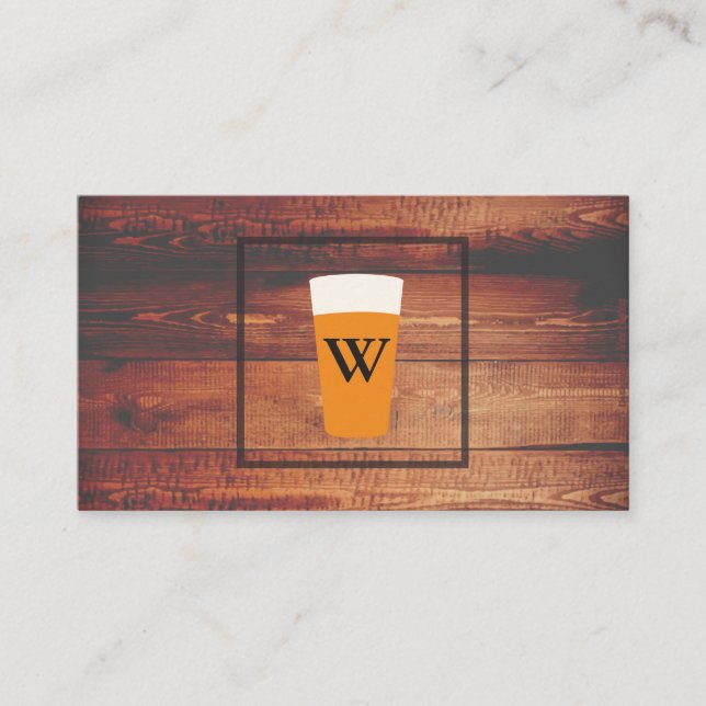Carte De Visite Bière artisanale Bois rustique Élément Carré Monog (Devant)