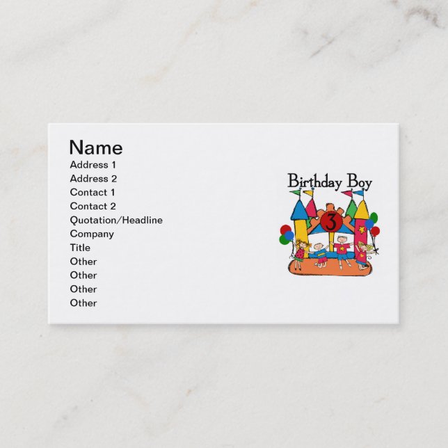 Carte De Visite Big Bounce Boy 3e anniversaire T-shirts et cadeaux (Devant)