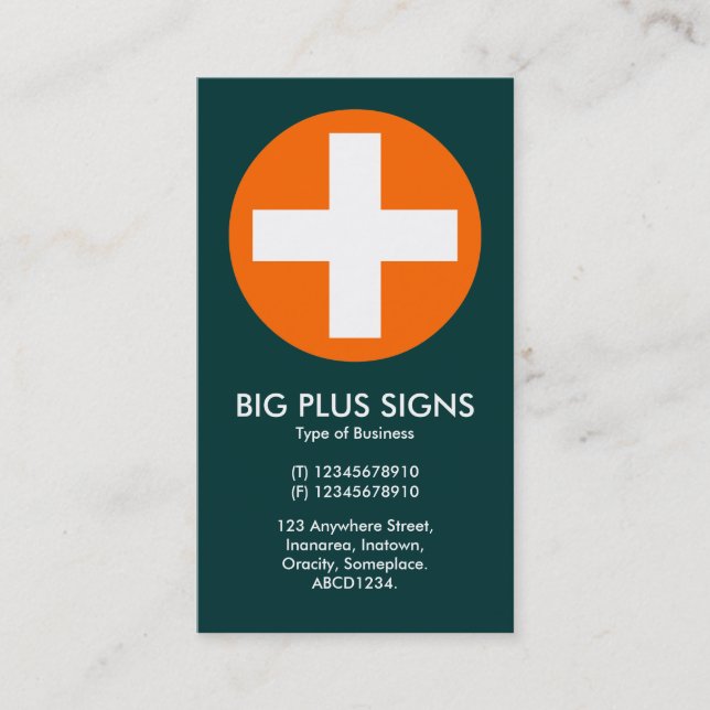 Carte De Visite Big Plus Signes Orange - Vert Turquoise foncé (Devant)