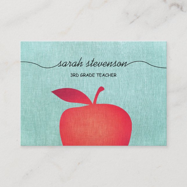 Carte De Visite Big Red Apple Chalkboard École Teacher Linen Look (Devant)