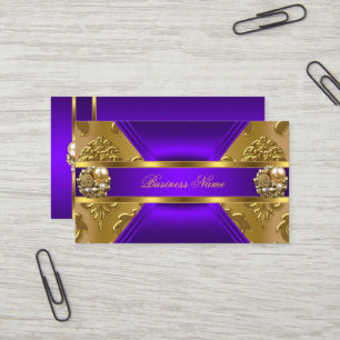 Carte De Visite Bijou élégant en damas violet or pour entreprise d