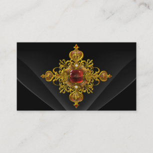 Carte De Visite Bijou Royal Élégant Orné Noir Rouge Riche Or 2