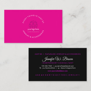 Carte De Visite Bijou simple rose noir logo personnalisé