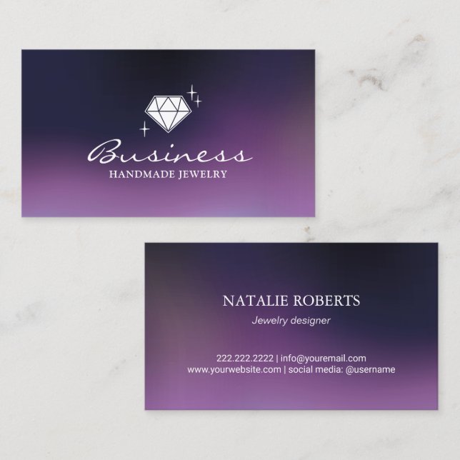 Carte De Visite Bijoux artisanaux Logo Diamant Purple moderne (Devant / Derrière)