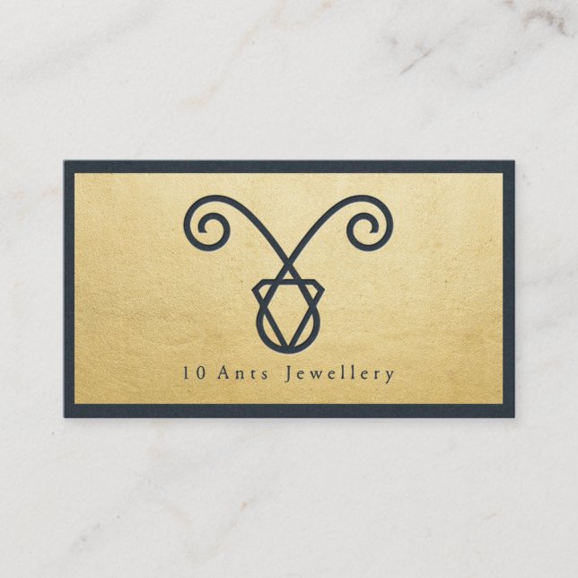 Carte De Visite Bijoux artisanaux Moderne Marine Bleu & Faux Or Hu (Devant)