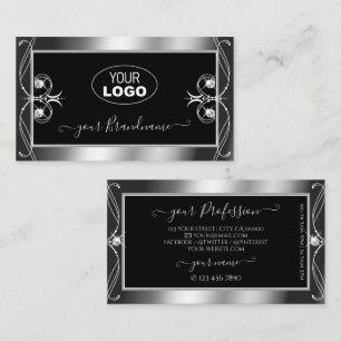 Carte De Visite Bijoux de luxe Ornate Noir Argent Éparkle Ajouter 