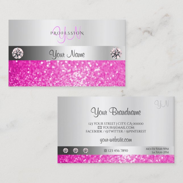Carte De Visite Bijoux de luxe Silver Shimmer Parties scintillant  (Devant / Derrière)