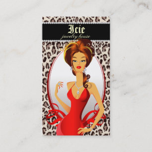 Carte De Visite Bijoux Diamants Rouge léopard Beige