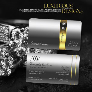 Carte De Visite Bijoux en or argenté Initiales Heures d'ouverture