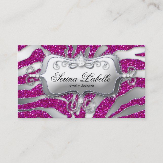 Carte De Visite Bijoux étincelante Zebra Argent rose  (Devant)
