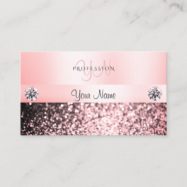 Carte De Visite Bijoux luxueux Parties scintillant rose Monogramme (Devant)