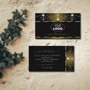 Carte De Visite Bijoux ornat or noir de luxe avec logo