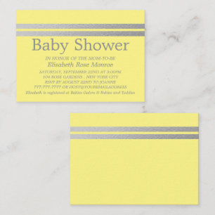 Carte De Visite Billet Baby shower Jaune Chic Argent Foil