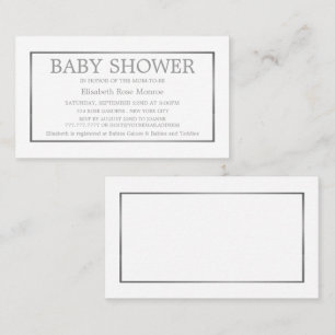 Carte De Visite Billet Baby shower moderne & élégant, blanc & arge