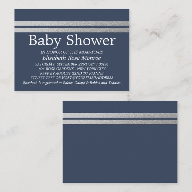 Carte De Visite Billet Chic Baby shower bleu, Bande d'huile d'arge (Devant / Derrière)