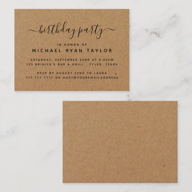 Carte De Visite Billet d'anniversaire Rustic Country Kraft (Devant / Derrière)