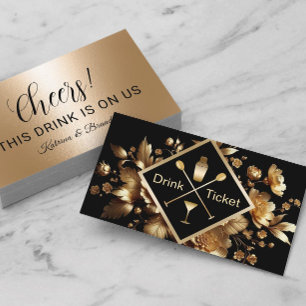 Carte De Visite Billet de boisson Modern Gold Floral Ventilateur d